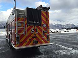 Alyeska’s new fire and rescue engine, known as “Squad 1,” is at the terminal and ready for action. Photo courtesy of Alyeska.