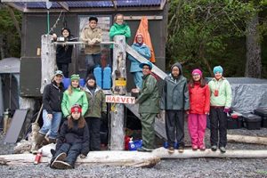 This year, the group met Susan Harvey (above, far left), an expert in oil spill prevention and response who introduced the kids to her Prince William Sound setnet site.